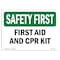 Signmission OSHA SAFETY FIRST, 5" Height, Decal, 7" x 5", Landscape, First Aid And CPR Kit OS-SF-D-57-L-10620 - alternate 1